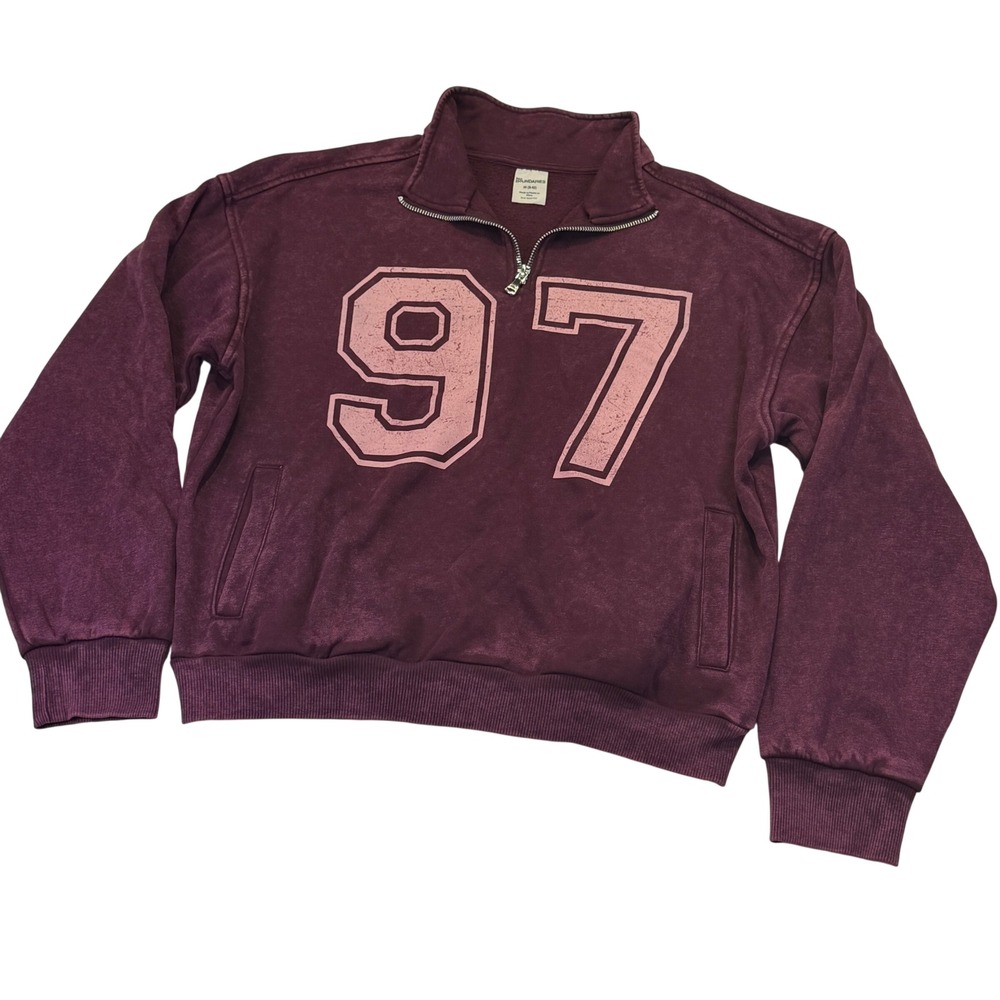 No Boundaries Womens Burgundy Acid Wash 97 Quarter Zip Sweatshirt Medium 1223A4